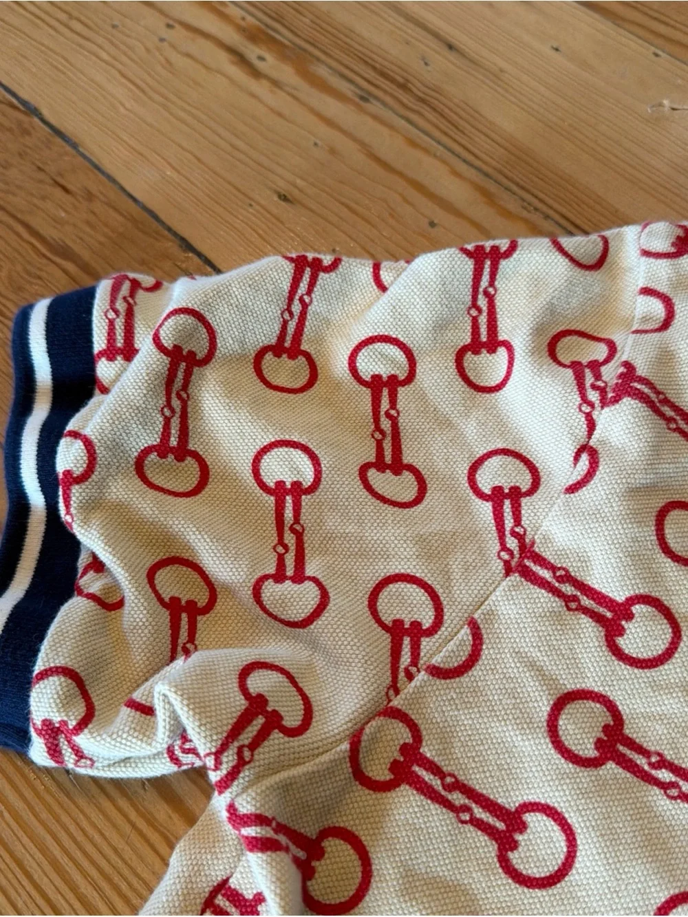 GUCCI HORSEBIT PRINT COTTON POLO SHIRT Cream Red Size Small